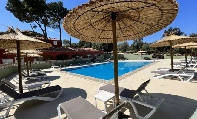La Piscine au calme avec ses Parasols, Argelès-sur-Mer, Domaine des Mimosas